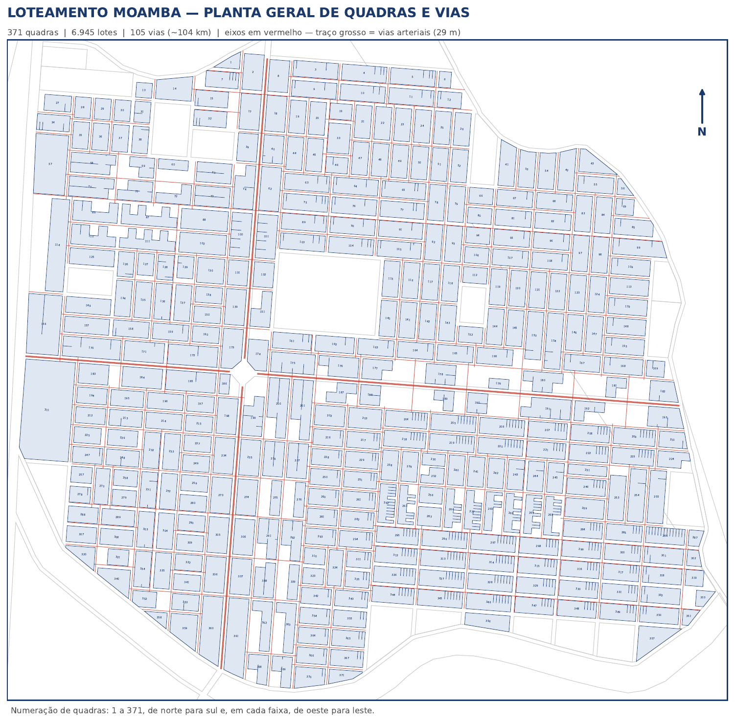 Planta geral de quadras e vias do Loteamento de Moamba